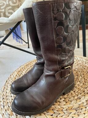 COACH Vera Boots Logo Embossed Brown Leather Size 6.5 B